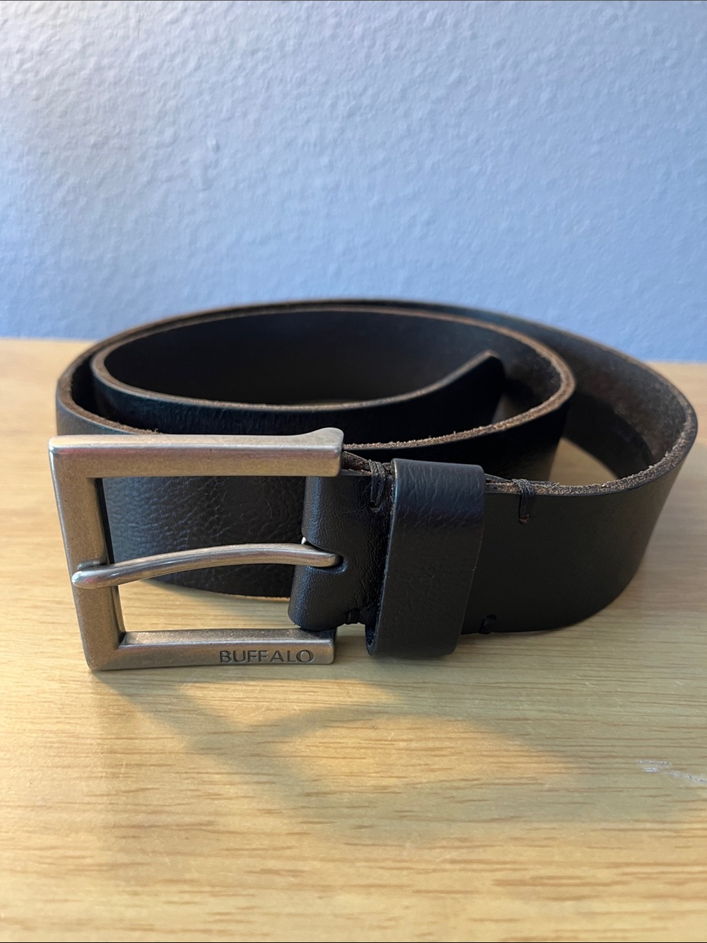 Buffalo David Bitton Black Leather Belt with Silver Buckle